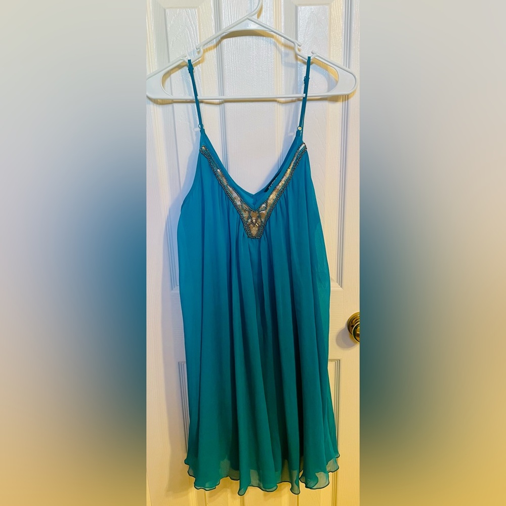 Express sheer fully lined short teal dress